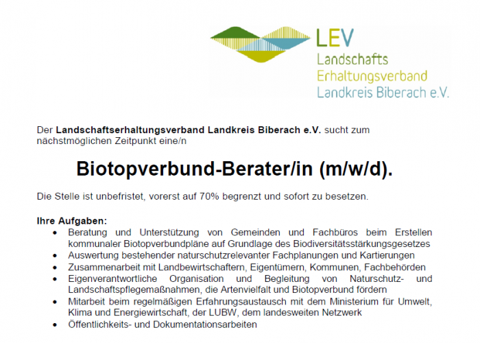 Stellenausschreibung Biotopverbund-Berater